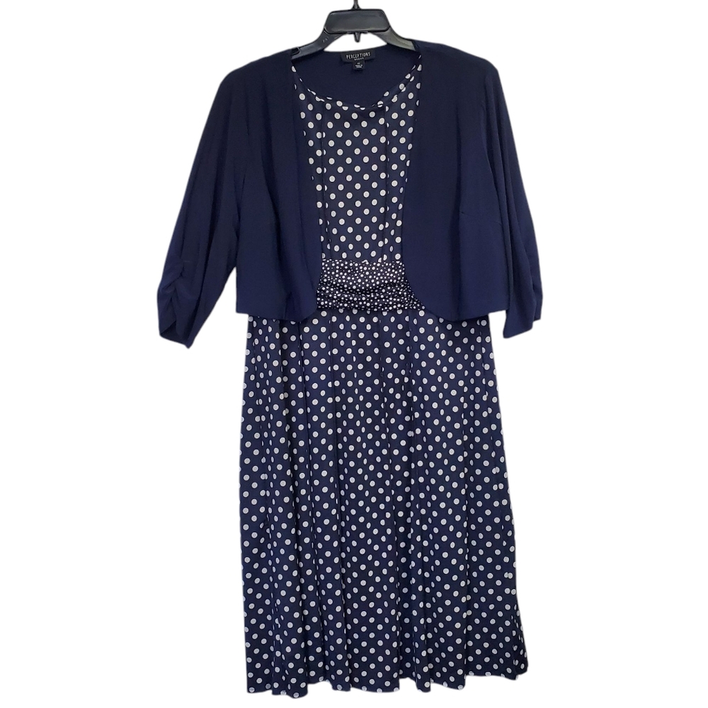NWT Perceptions Navy Polka Dot Dress with Jacket Size 1X